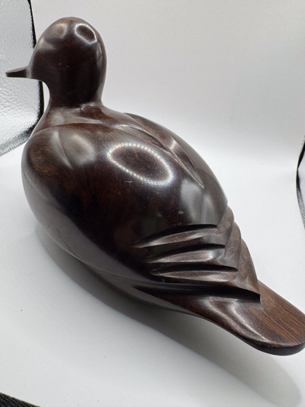 Vintage Hand Carved Ironwood Duck Sculpture Heavy Bird Figurine Decor
